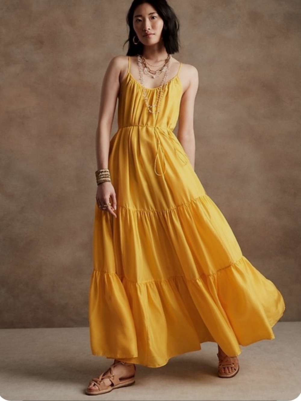 Babana Republic 100% Silk Canna Maxi Open Back Slip Dress